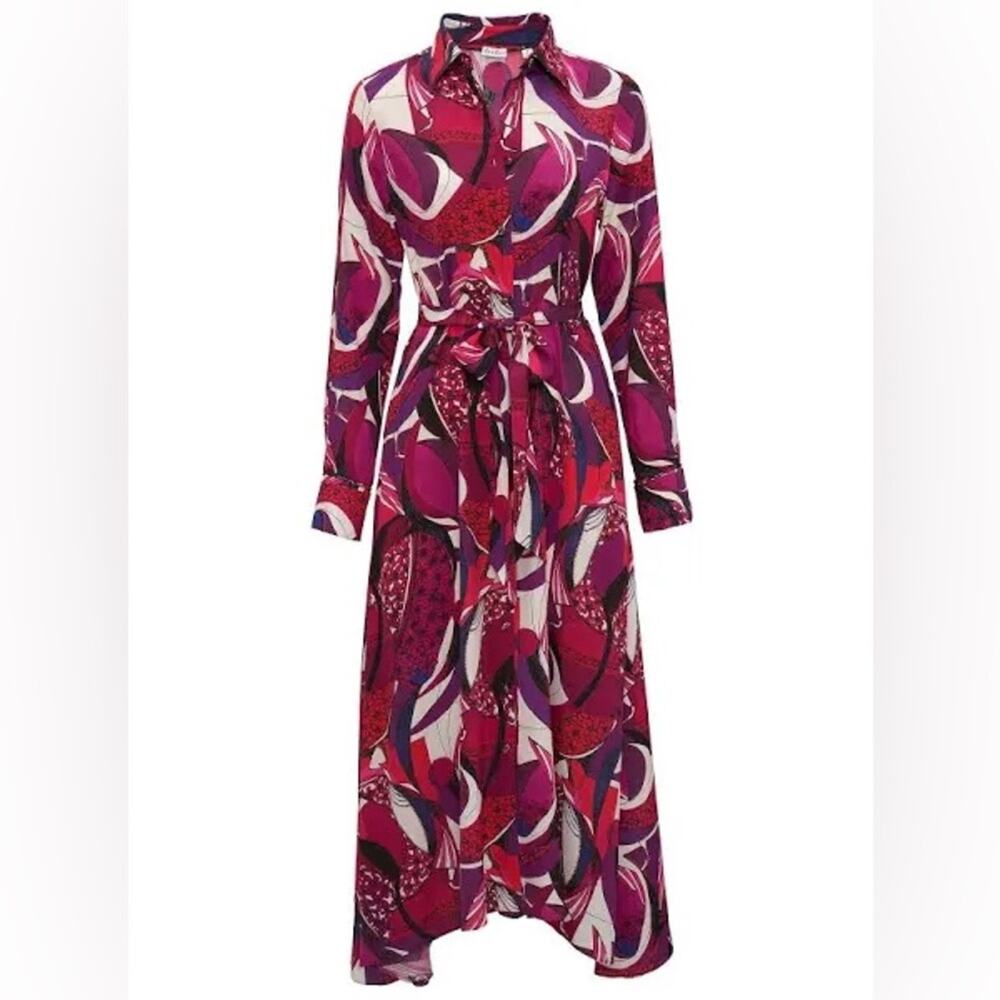 Robert Graham 2 Gianna Long-Sleeve Maxi Shirtdress fuchsia swirly button up - Picture 2 of 14